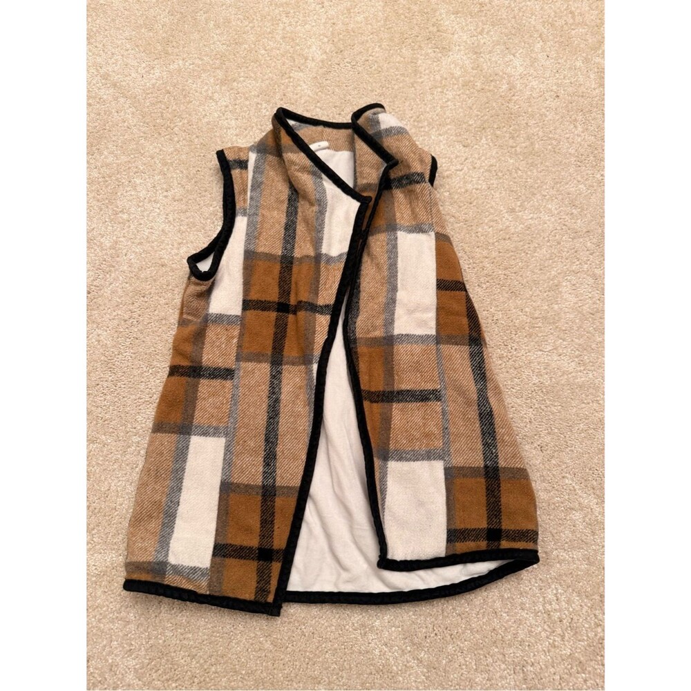 Ripe Girls Plaid Vest in Brown, White & Black Trim